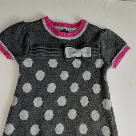 Mayoral Chic Short Sleeve Gray Pink Polka Dot Sweater Dress Size 4 Pullover EUC - Picture 3 of 11